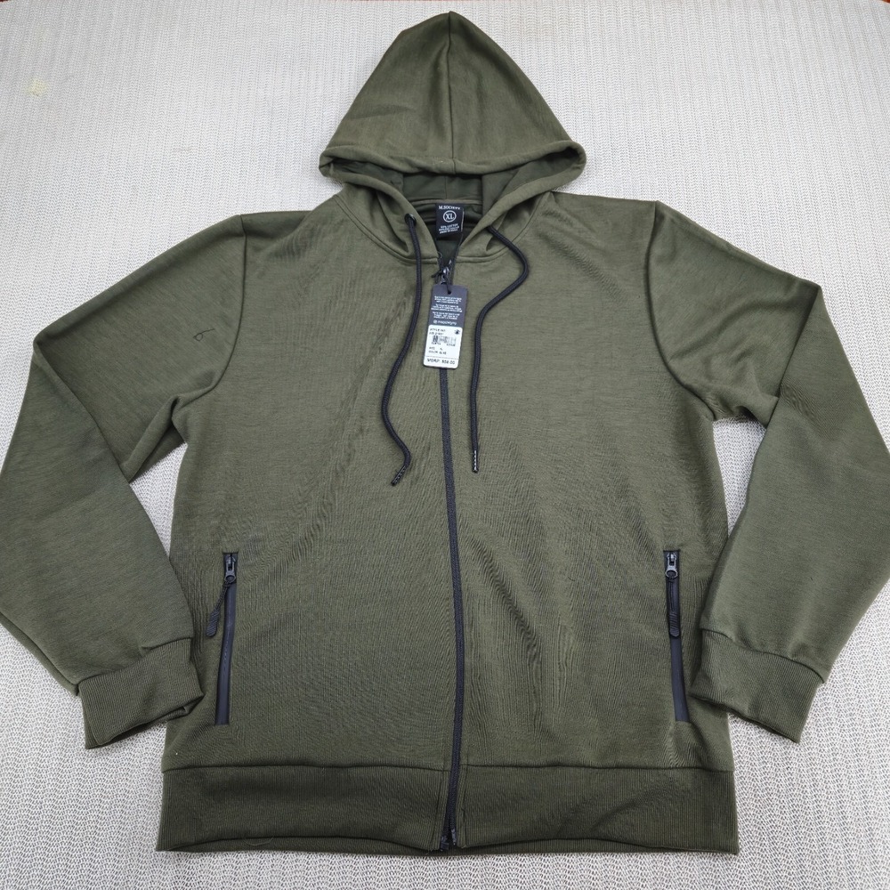 M. Society Hoodie Sweatshirt Mens Extra Large Olive Green Full Zip Pockets Soft